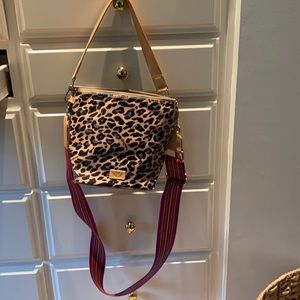 Blue& black animal print bag with colorful strap